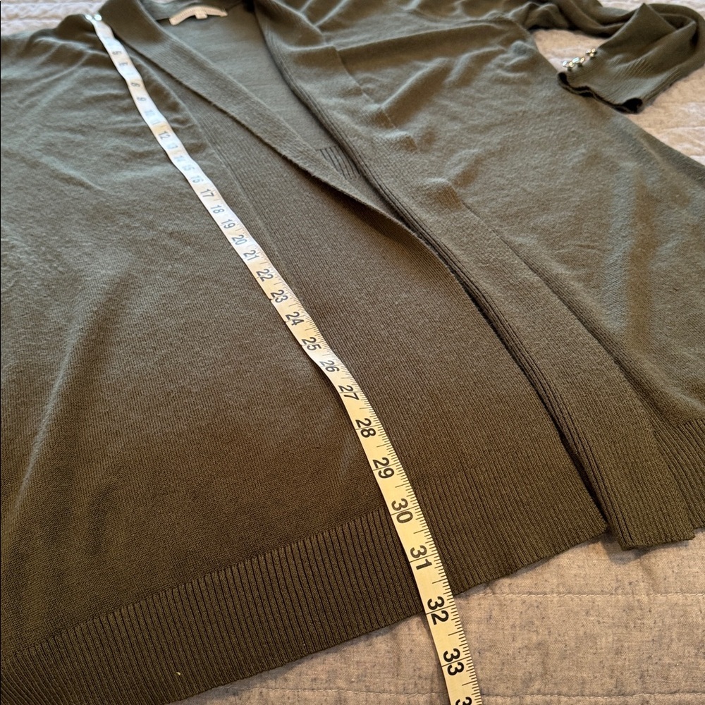 Long Open-Front Cardigan; olive green size large - Picture 7 of 11